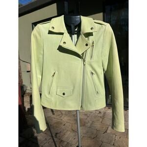 Theory Pastel Green Lambskin Leather Moto Jacket Size S